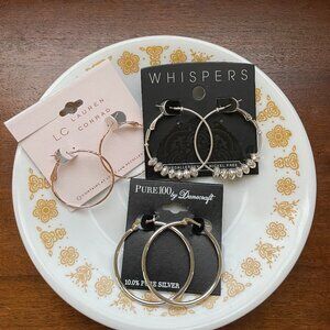 Trio of hoop earrings  2 silver and 1 bronze tone